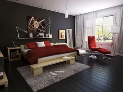 Bedroom interior with dark laminate