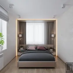 Дизайн спальни с кроватью вдоль стены фото