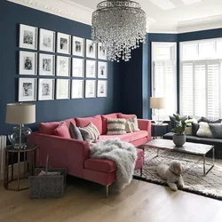 Pink sofa in the living room interior