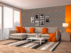 Оранжевый диван в интерьере в гостиной фото