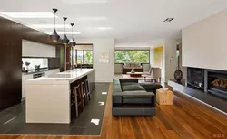 Tiles in the living room combined with kitchen design photo