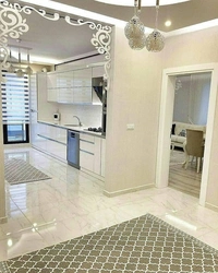 Tiles in the living room combined with kitchen design photo