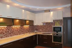 Двухуровневый потолок с подсветкой на кухне фото