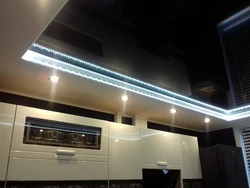 Two-Level Ceiling With Lighting In The Kitchen Photo