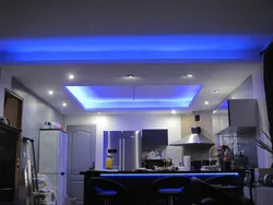 Two-level ceiling with lighting in the kitchen photo