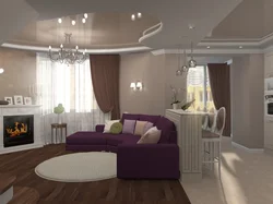 Design of suspended ceilings in the living room combined with the kitchen