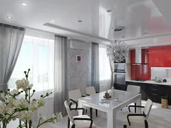 Design Of Suspended Ceilings In The Living Room Combined With The Kitchen