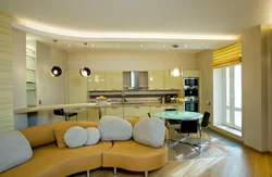 Design Of Suspended Ceilings In The Living Room Combined With The Kitchen