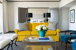 Желто синяя гостиная фото
