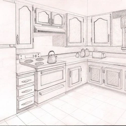 Kitchen interior in pencil
