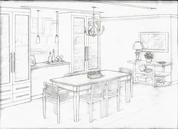 Kitchen Interior In Pencil