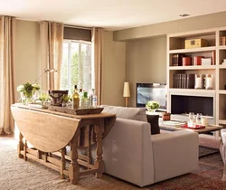 Living room interior with kitchen table
