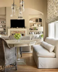 Living room interior with kitchen table