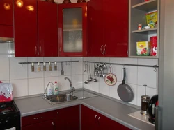 Red Small Kitchen Design Photo