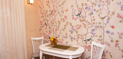 Photo Of A Kitchen With Flower Wallpaper