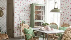 Photo of a kitchen with flower wallpaper