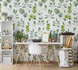 Photo of a kitchen with flower wallpaper