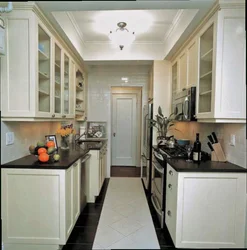 Design of a narrow and long kitchen with a balcony