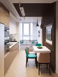 Дызайн Вузкай І Доўгай Кухні З Балконам