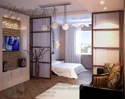 Дизайн комнаты разделенной на две зоны спальня