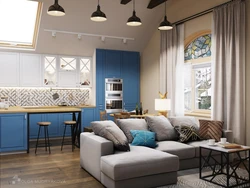 Blue Kitchen Living Room Interior