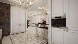 Kitchen interior with marble floor