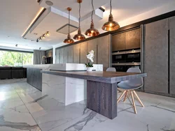 Kitchen interior with marble floor