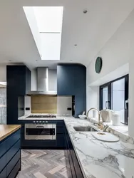 Kitchen interior with marble floor
