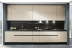 Design Of A Straight Kitchen In A Modern Style With A Refrigerator