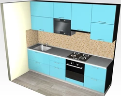 Straight Kitchen Design With Refrigerator On The Right