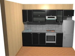 Straight kitchen design with refrigerator on the right