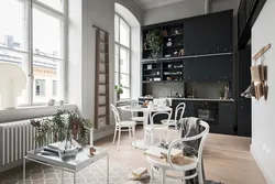 Kitchen interior with high ceilings photo