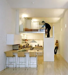 Kitchen interior with high ceilings photo