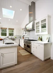 Kitchen interior with high ceilings photo