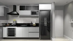 Black refrigerator in the kitchen interior photo how