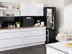 Black Refrigerator In The Kitchen Interior Photo How
