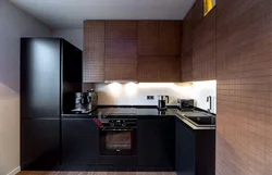 Black Refrigerator In The Kitchen Interior Photo How
