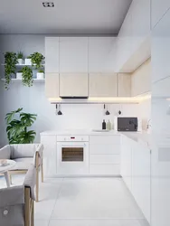Kitchen design with white appliances interior photo