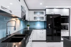 Kitchen design with white appliances interior photo