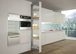 Narrow cabinets in the kitchen interior