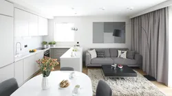 Дизайн кухни с серым диваном фото