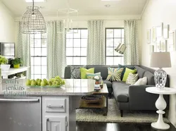 Kitchen Design With Gray Sofa Photo