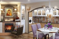 Интерьеры кухня гостиная с камином фото в стиле