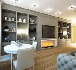 Interiors Kitchen Living Room With Fireplace Photo In Style