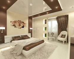 Дизайн спальни бежевый потолок