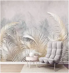 Wallpaper with palm leaves in the bedroom interior