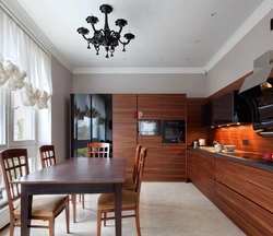White Kitchen Interior With Brown Table