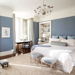 Combination Of Blue And Beige In The Bedroom Interior