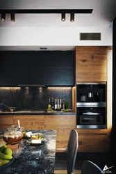 Dark gray kitchen with wood photo