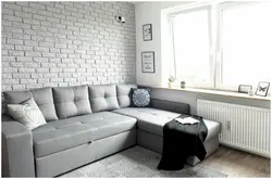 White bricks in the living room interior is wallpaper